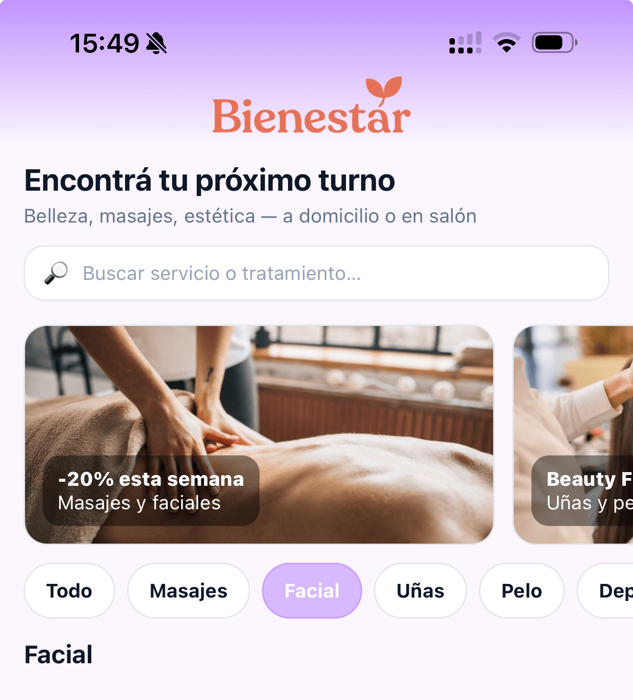 Pantallas de la app Bienestar