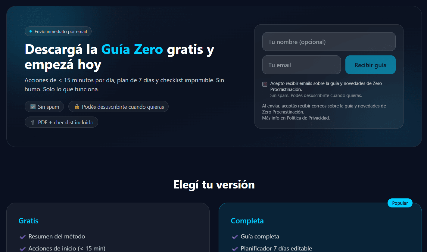 Hero de ZeroProcrastinación
